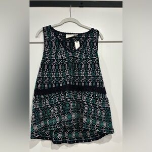 Anthropologie Maeve Black and Green Patterned Tank Top. NWT